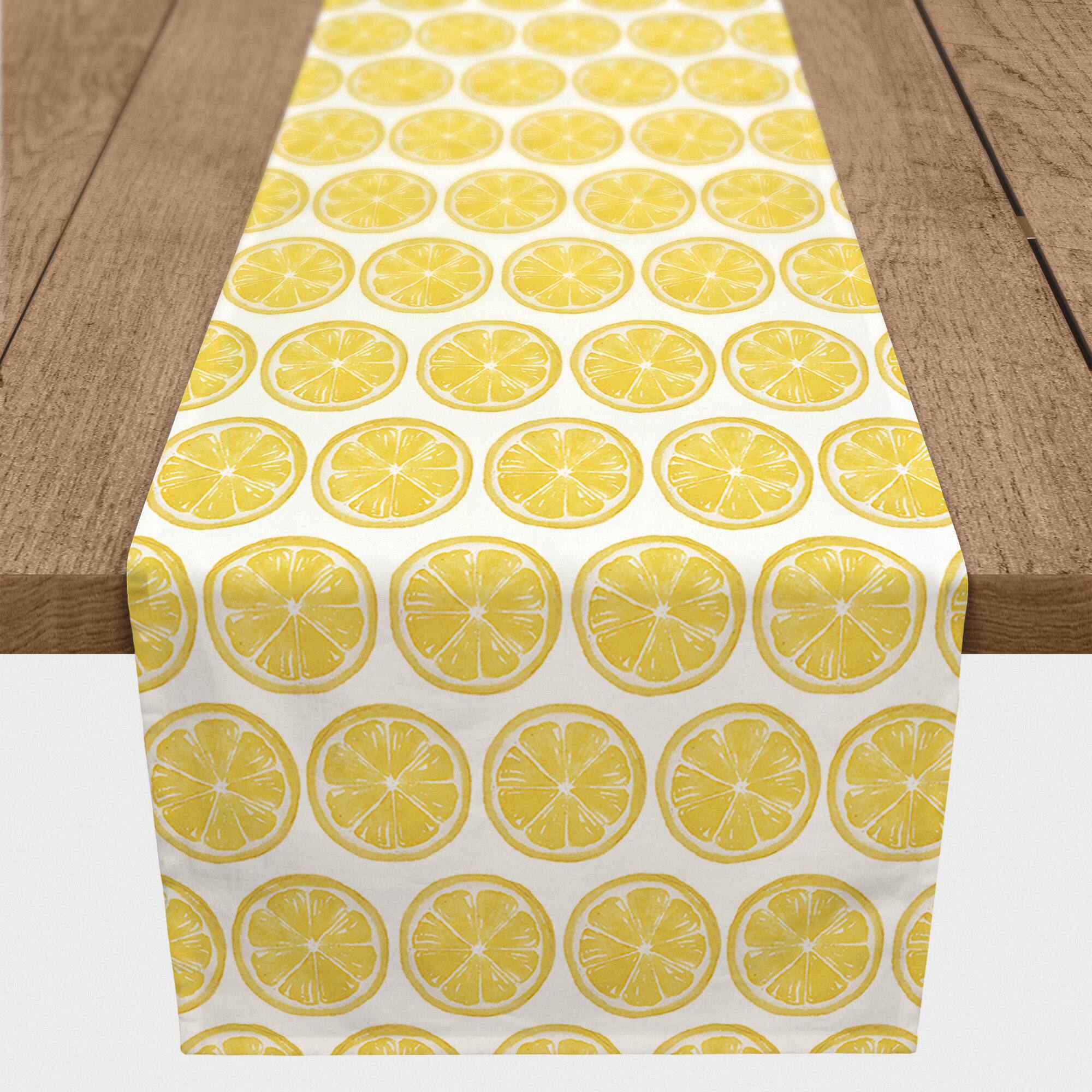 90'' Lemon Pattern Cotton Twill Table Runner